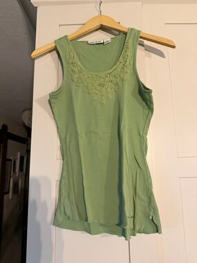 DKNY Jeans green tank, embellished front around yoke, size S